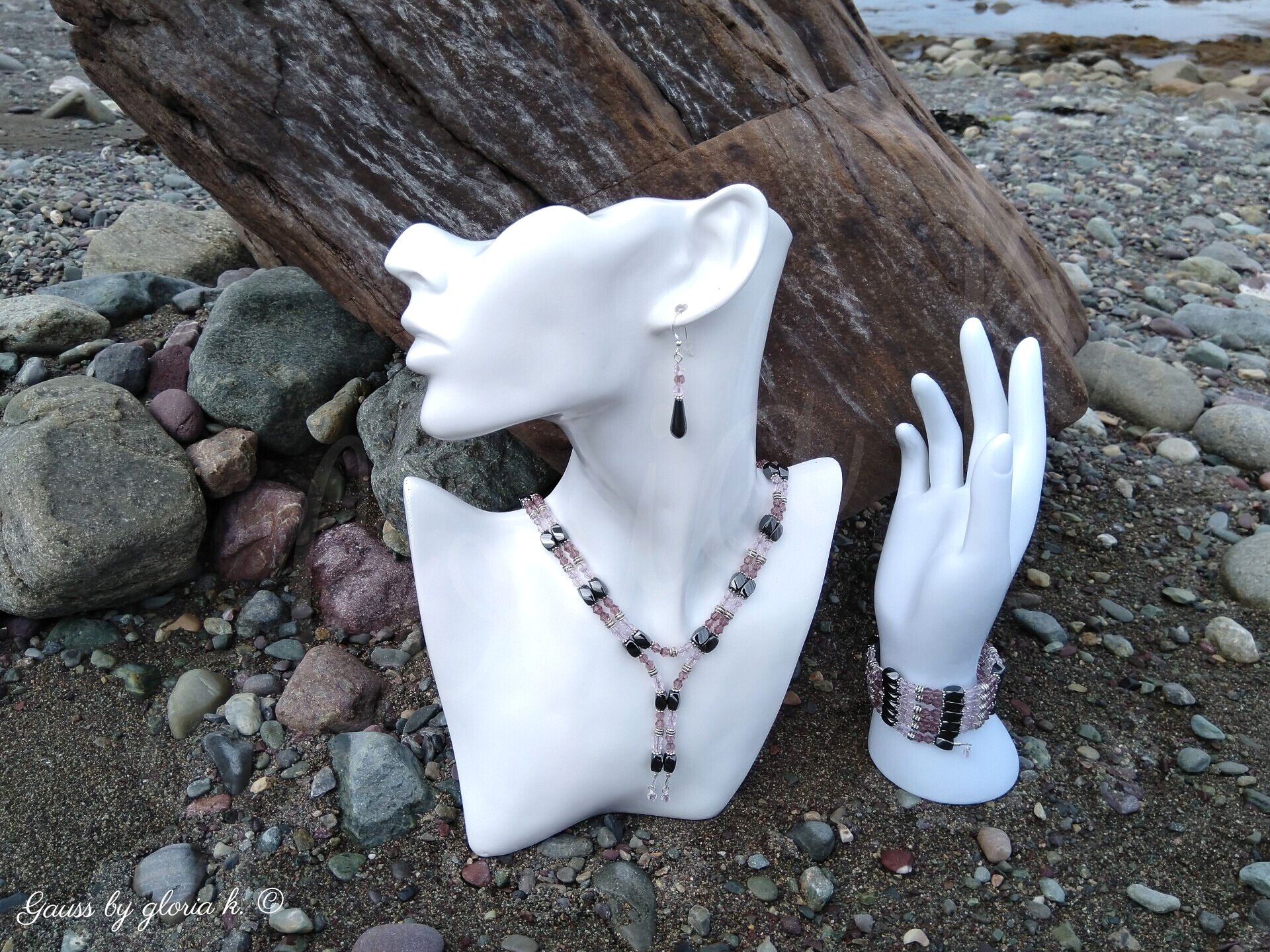 Pink Sunset magnetic wrap necklace and bracelet by brown sea boulder