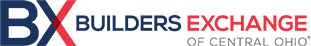 Logo for Builders Exchange of Central Ohio. It has the letters BX with a red X and text.