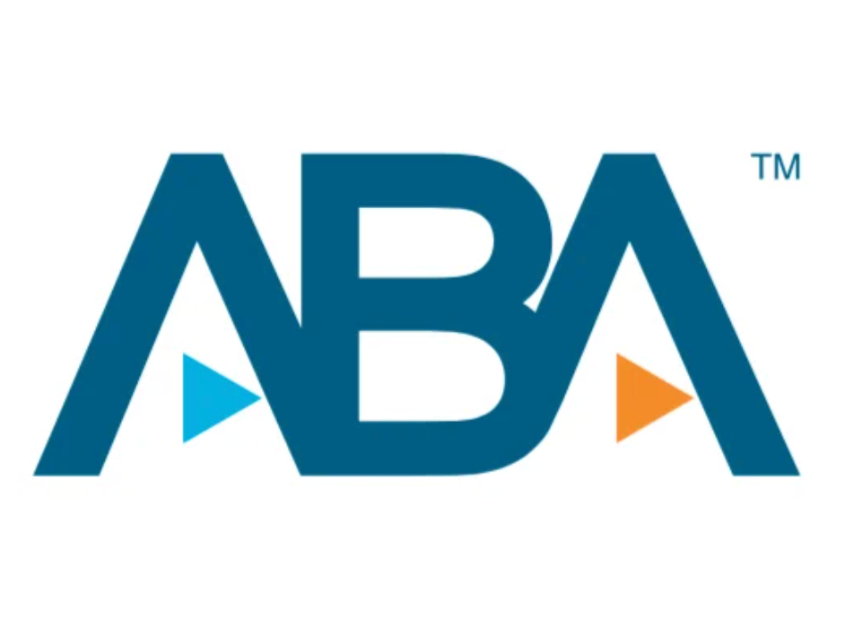 a blue and orange logo for aba tm