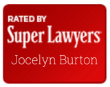 a red sign that says rated by super lawyers jocelyn burton