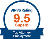 a badge that says avvo rating 9.5 superb top attorney employment