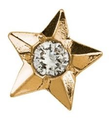 Gold star-shaped earring with a clear gemstone in the center.