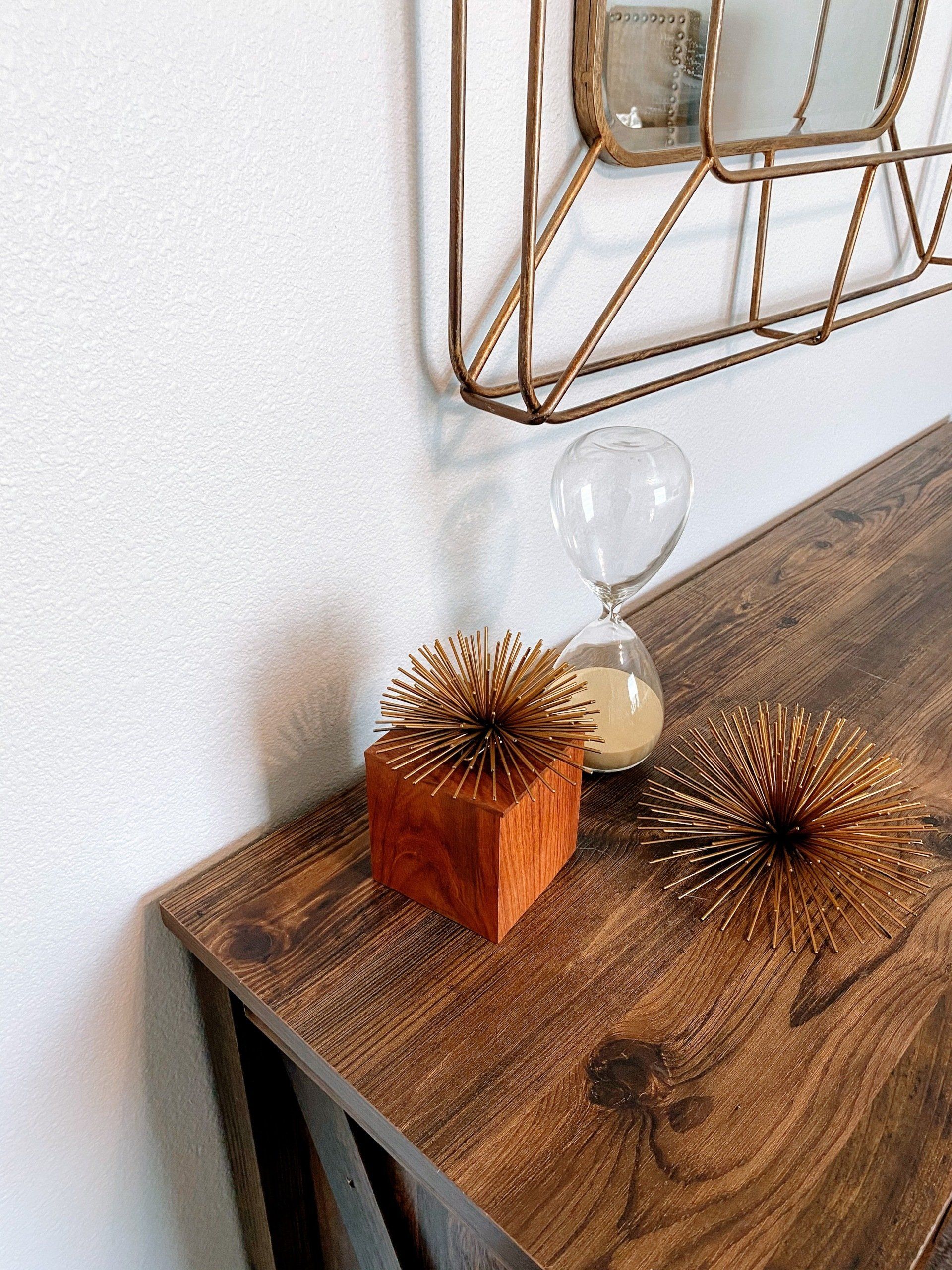 Console table with boho accessories