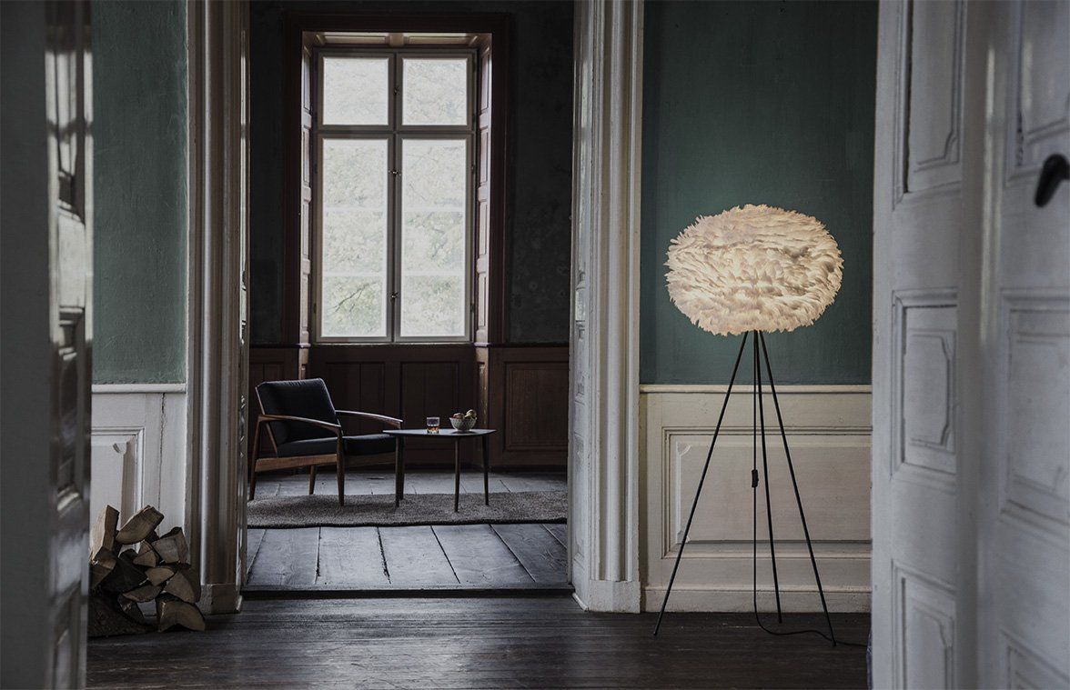 There is a lamp in the middle of the room.