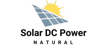 Solar DC Power logo with solar panel graphic and sun,