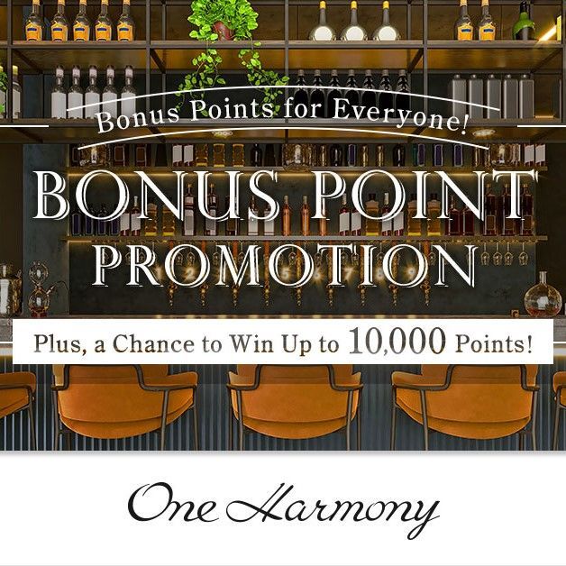 A bar with a sign that says bonus point promotion plus a chance to win up to 10,000 points