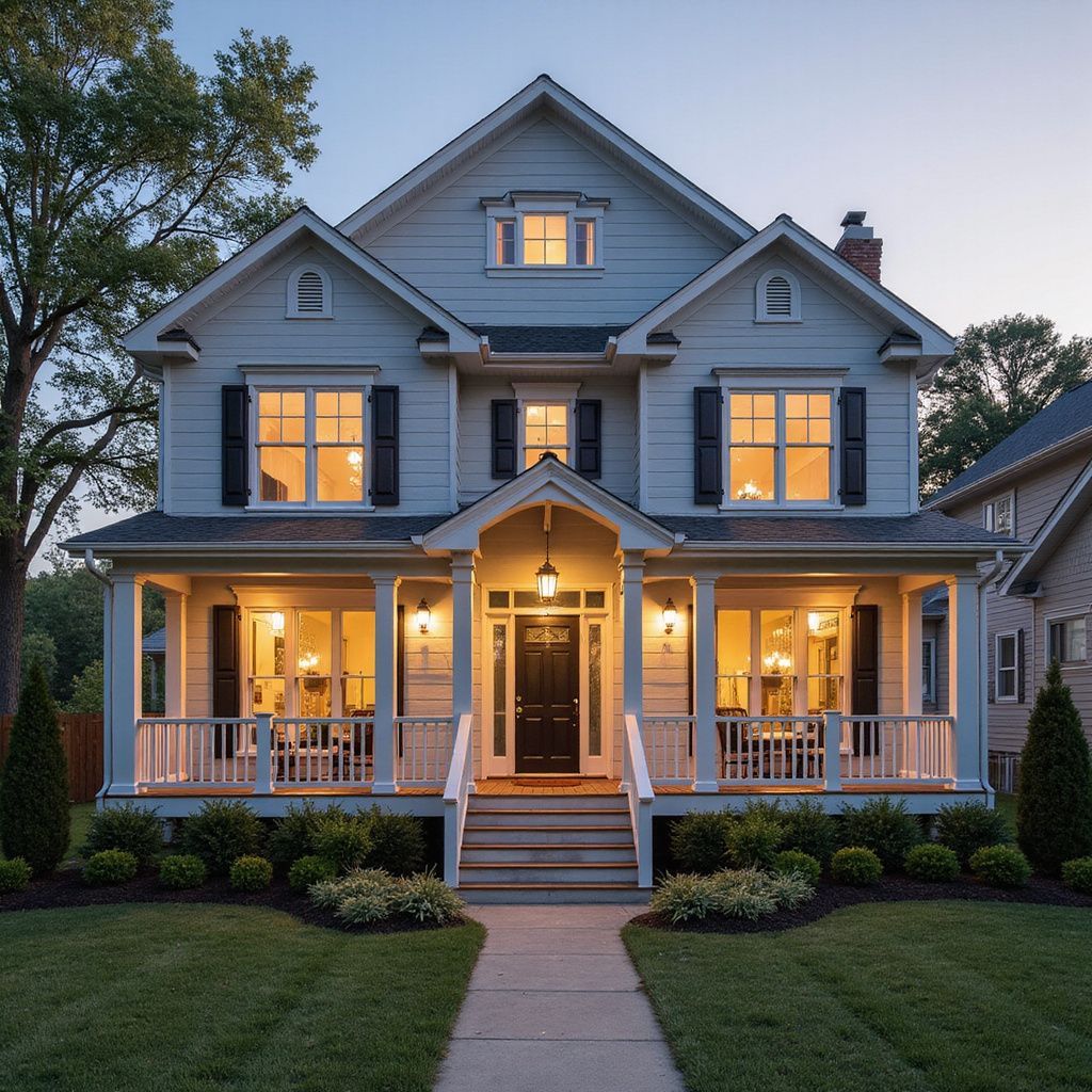 Woman in business attire smiling in front of a house.