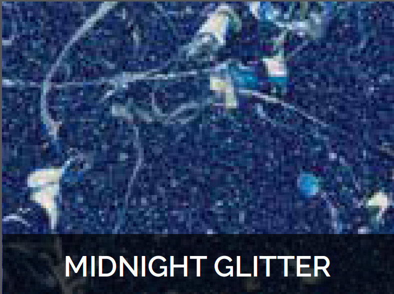 A close up of a blue background with the words `` midnight glitter '' written on it.