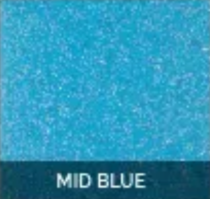 A close up of a blue tile with the word mid blue on it.