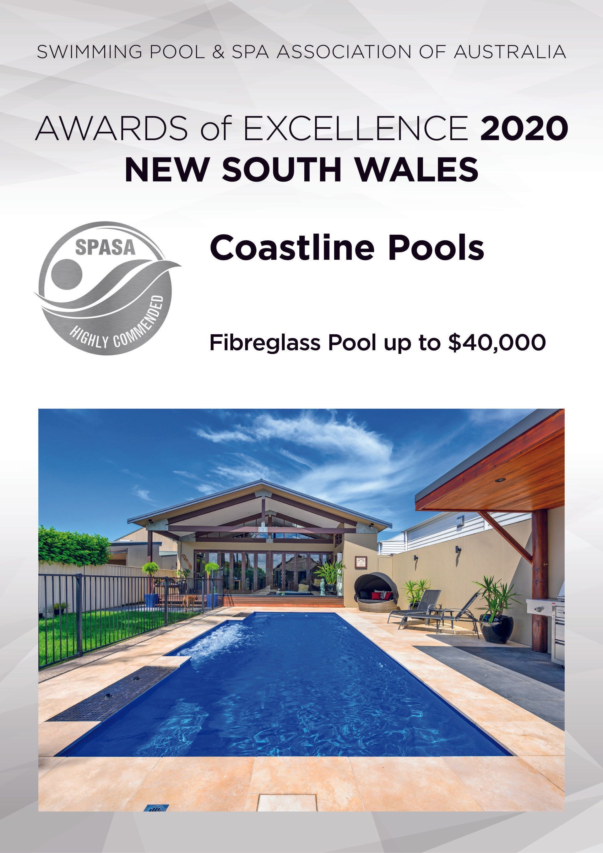 Awards of excellence 2020 new south wales coastline pools fibreglass pool up to $ 40,000