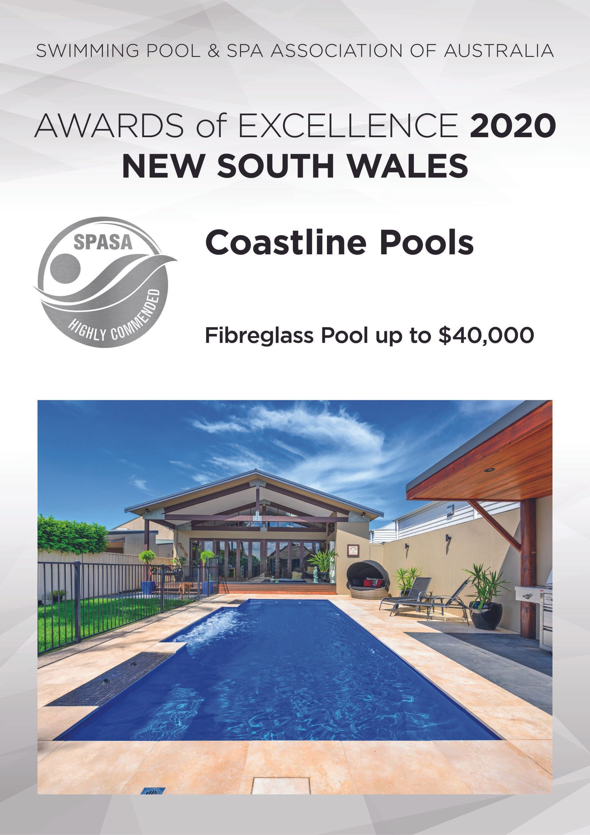 Awards of excellence 2020 new south wales coastline pools fibreglass pool up to $ 40,000