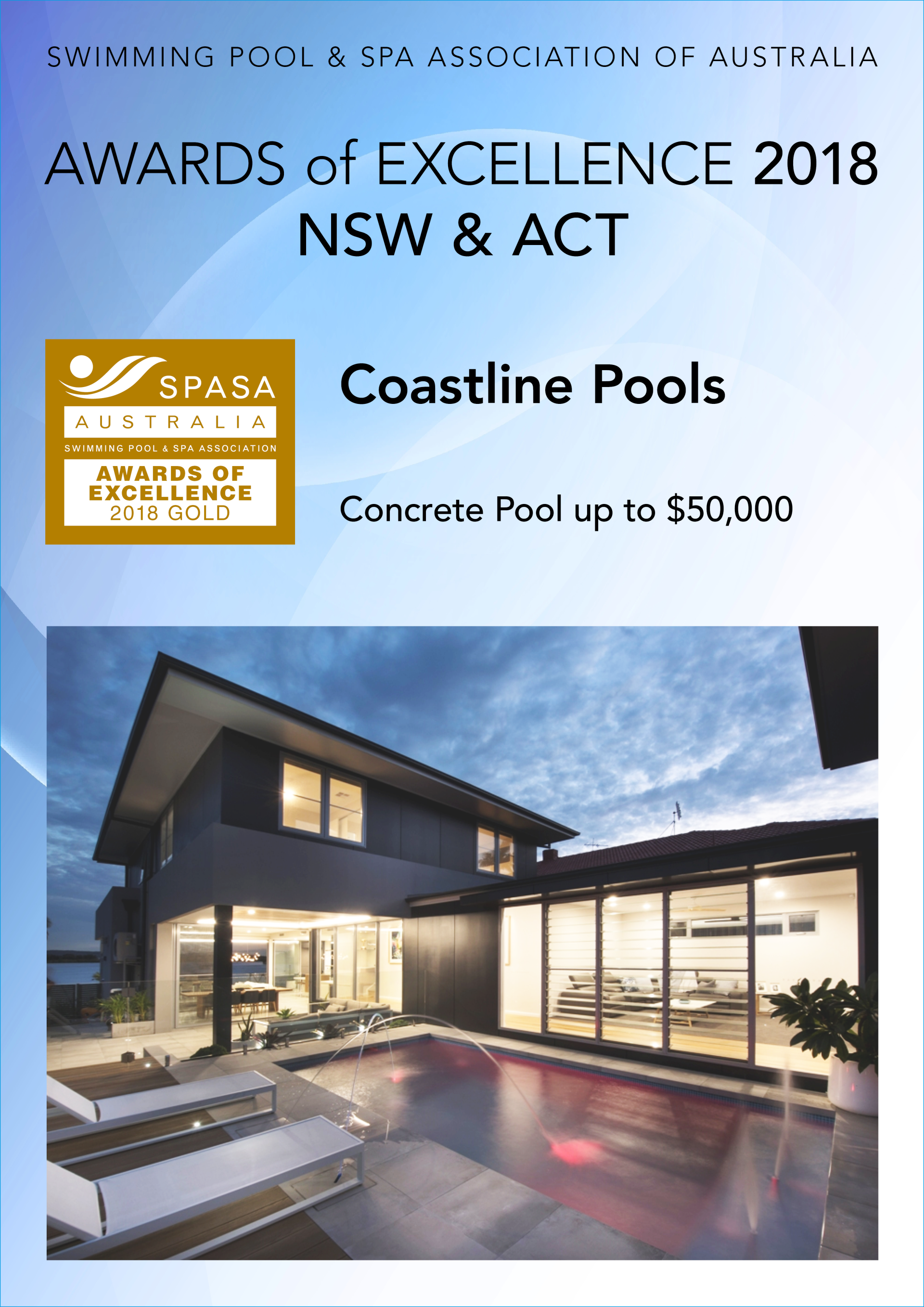 Awards of excellence 2018 nsw & act coastline pools concrete pool up to $ 50,000