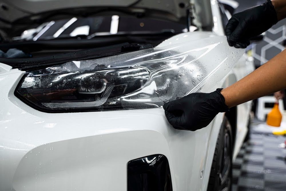 PPF installation on car headlights.