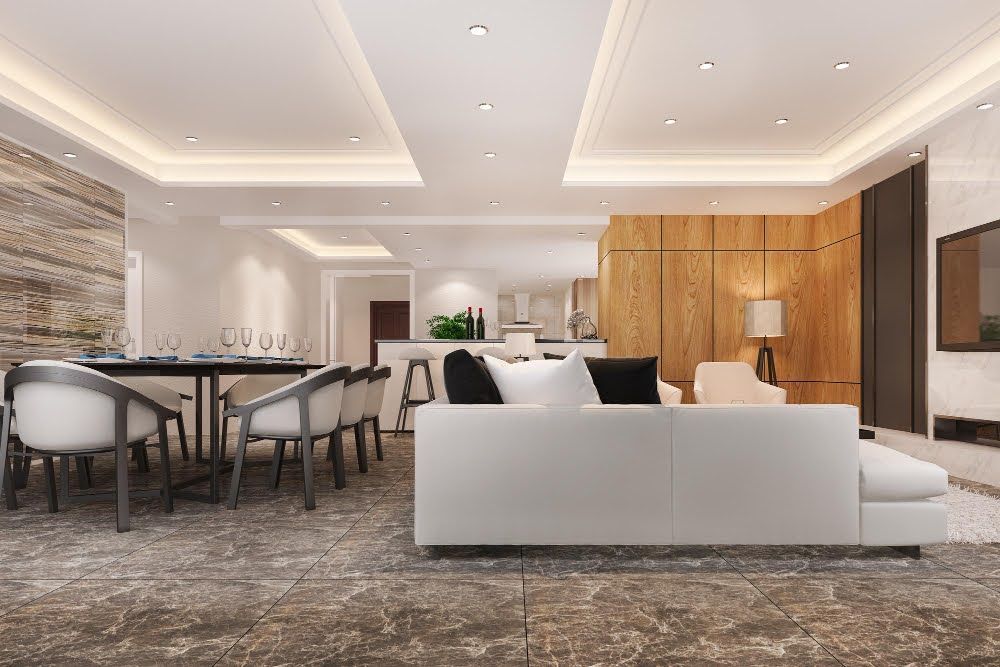 A modern living room featuring LED lights.