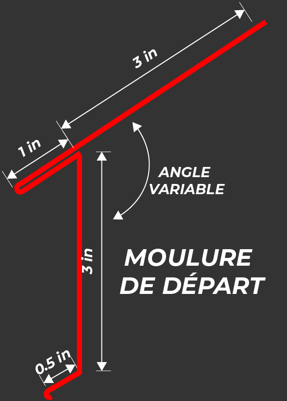 Un schéma d'une moulure de départ avec mesures