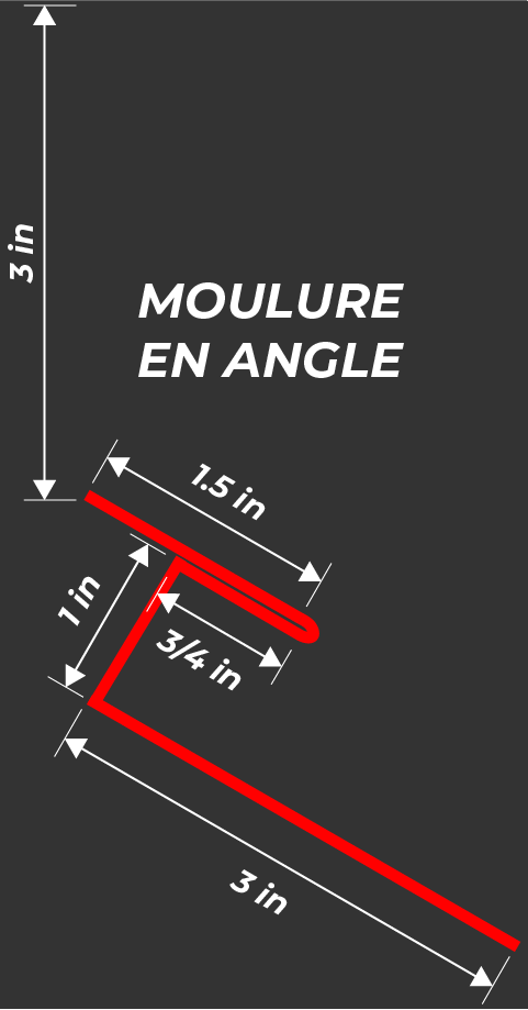 Un dessin d'une moulure en angle avec mesures