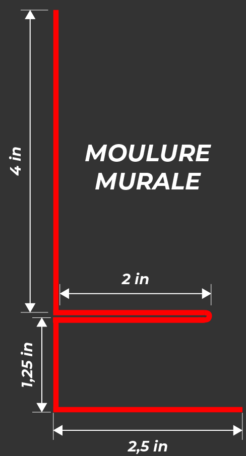 Un dessin d'une moulure murale avec mesures