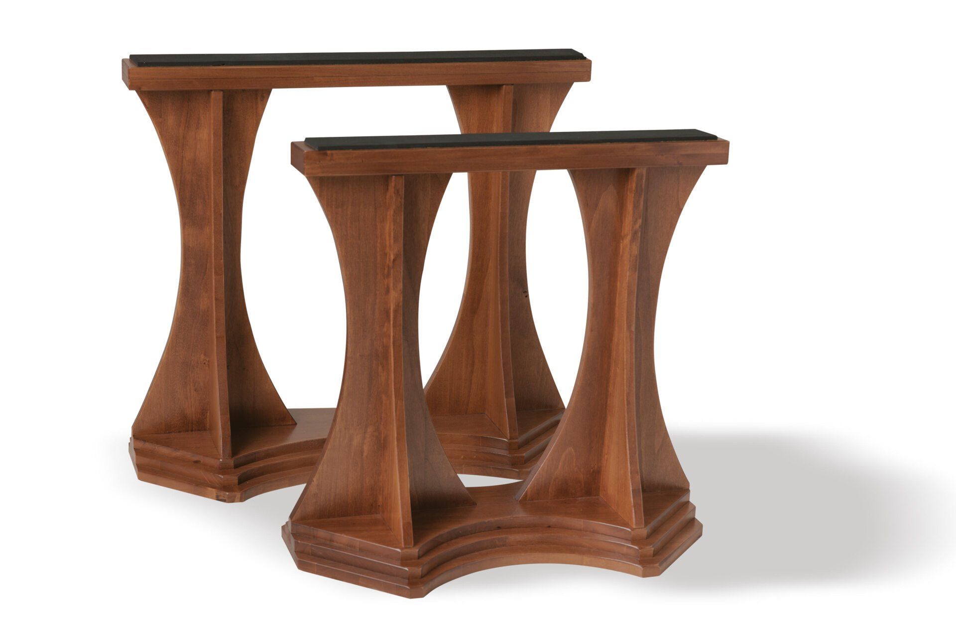 Arredo per camera ardente Canada, in legno con finitura mogano e inserti in ottone patinato bronzo