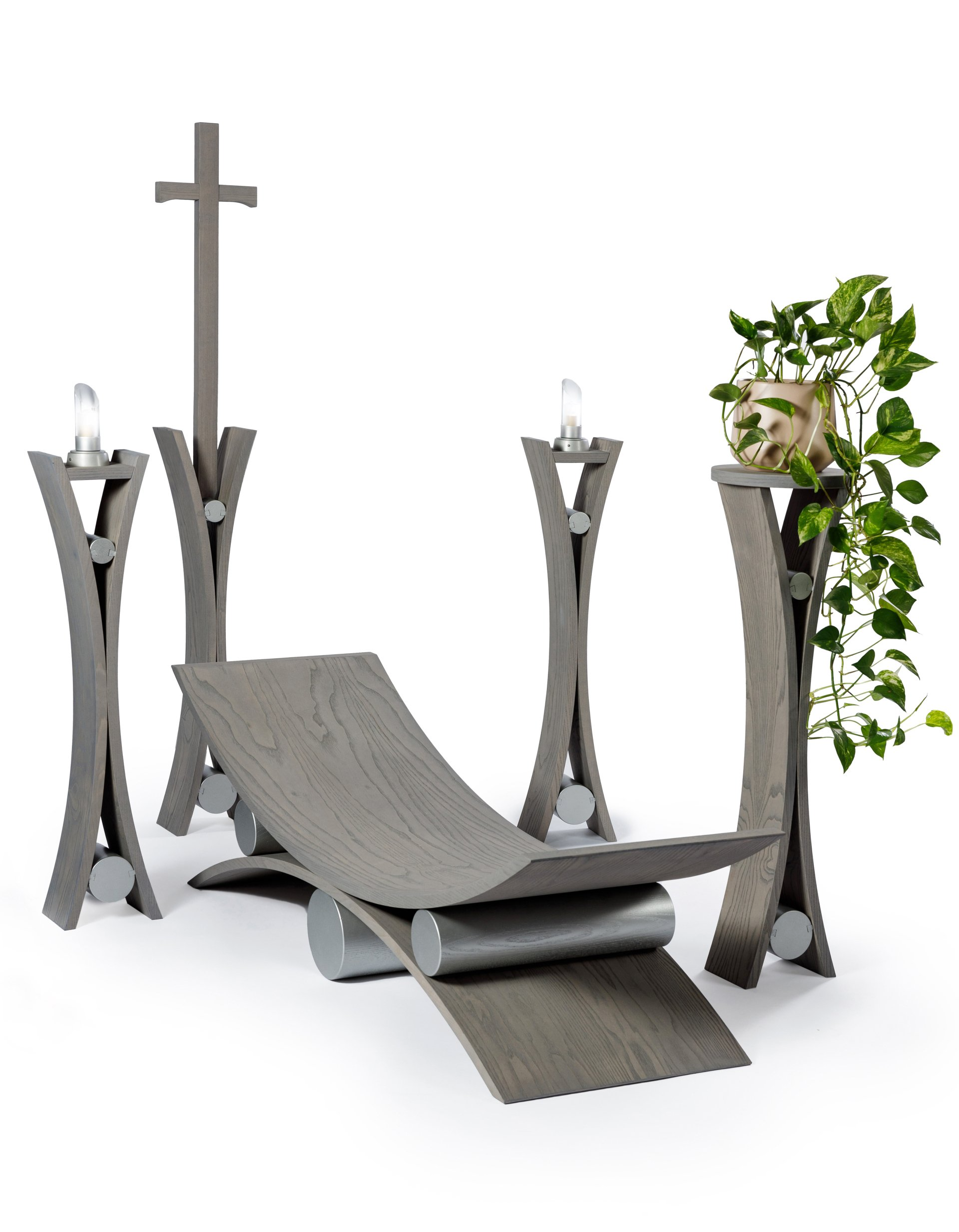 Arredo per camera ardente Gemini Grey, in legno di frassino con finitura naturale grigia