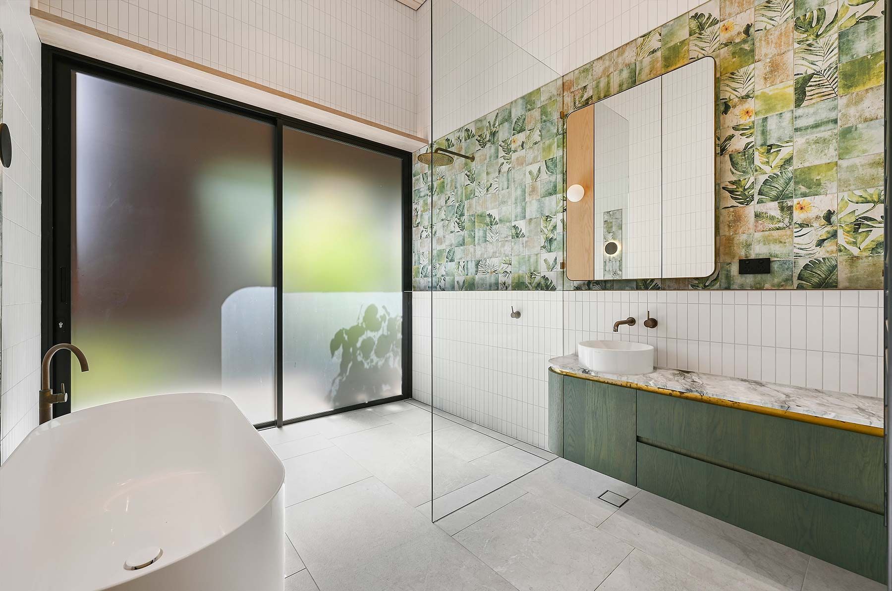 Modern Bathroom With White Bathtub — PK Kitchen Design in West Ipswich, QLD