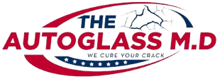 A red , white and blue logo for The Autoglass M.D.