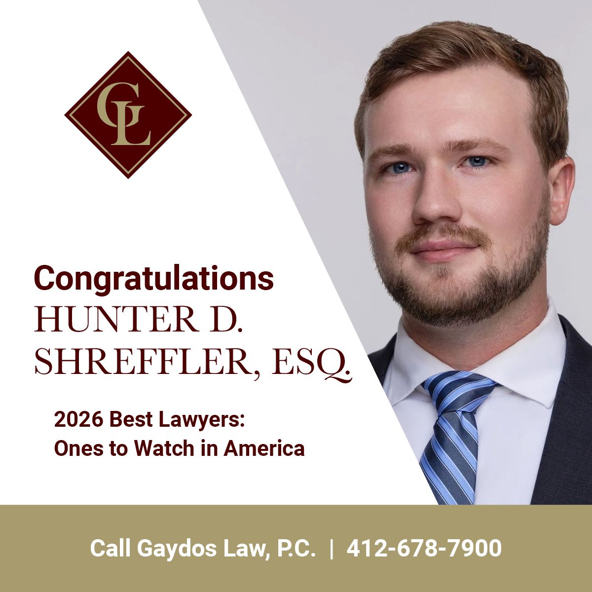 Congratulations to Hunter Shreffler, 2026 Best Lawyers Ones to Watch in America