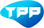 Um logotipo tpp azul em um fundo branco