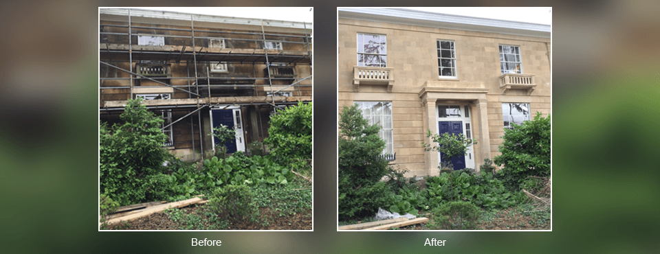 Before and after stone masonry work