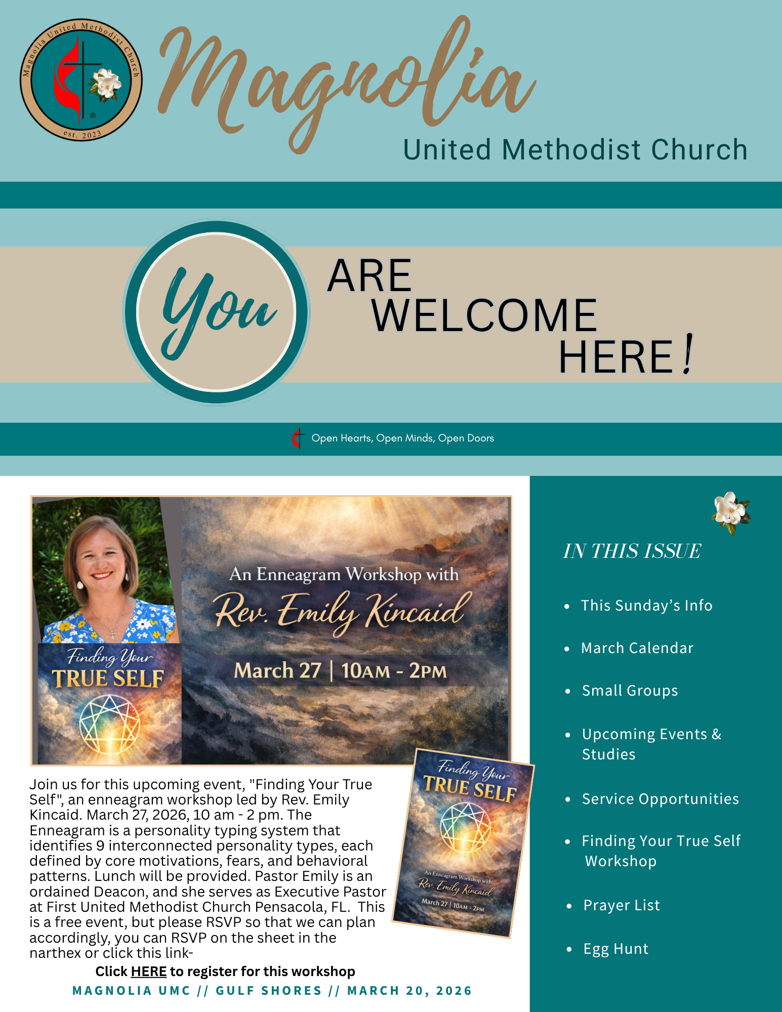 Church newsletter: Magnolia UMC, September 2025; upcoming events and service details.