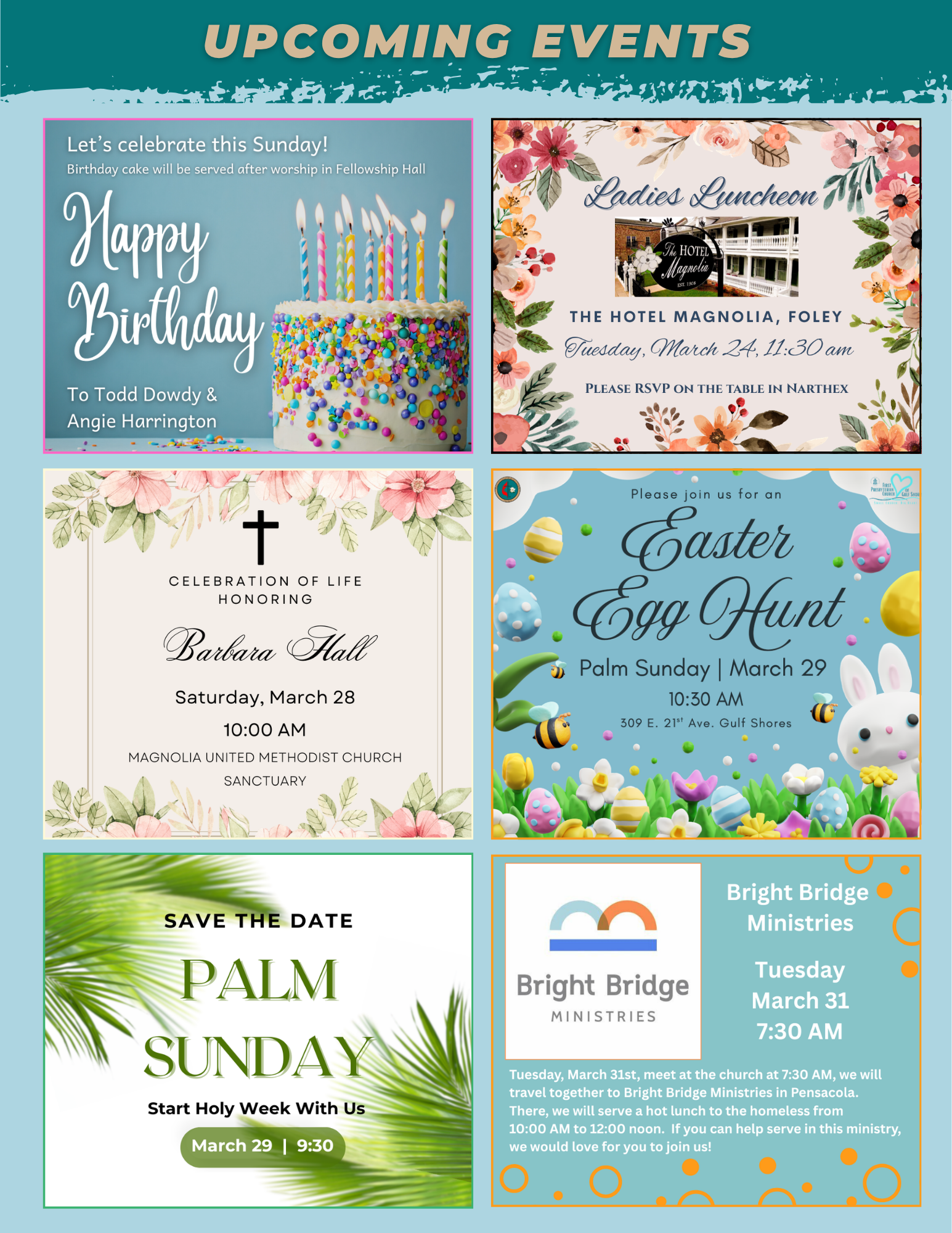 Church newsletter: Magnolia UMC, August 20, 2023; upcoming events and service details.