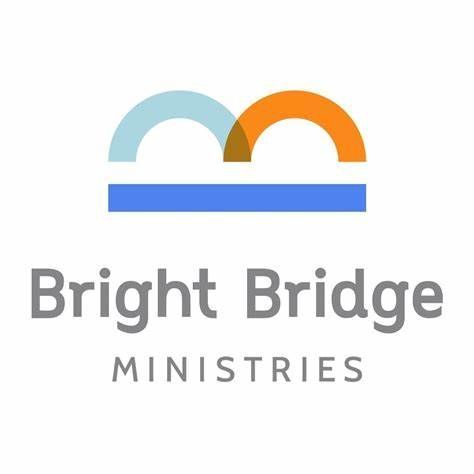 Logo of Bright Bridge Ministries: blue and orange arch over a blue line, with gray text.