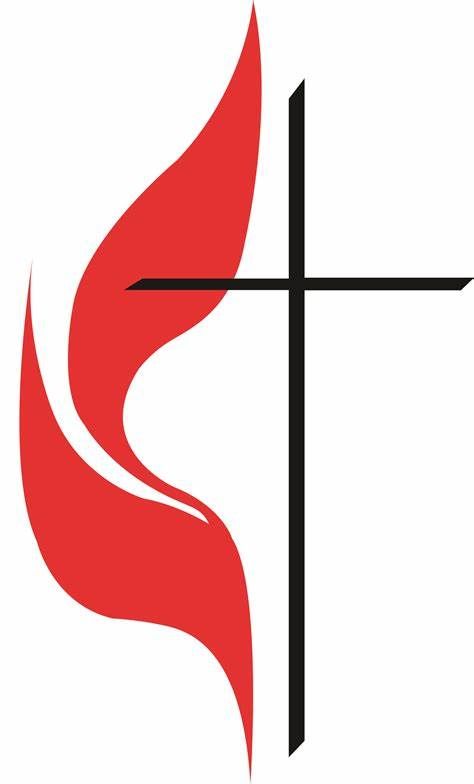 Red flame and black cross, the United Methodist Church emblem.