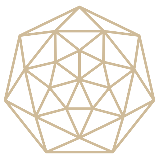 Geometrisch ontwerp van onderling verbonden lijnen, die een facetvormige, afgeronde vorm creëren. Beige kleur.