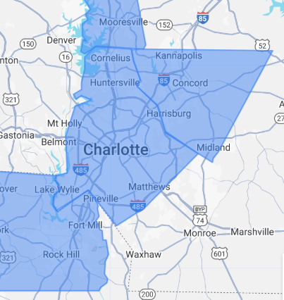 A map showing the location of charlotte in north carolina