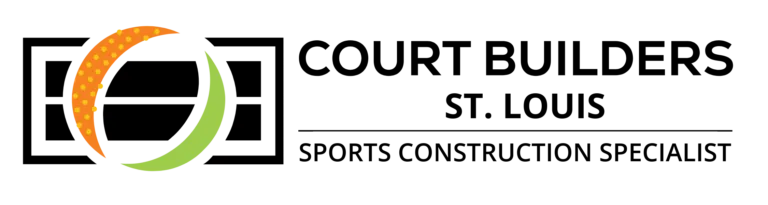 Logo for Court Builders St. Louis, featuring a stylized black, orange, and green court graphic next to the company name.