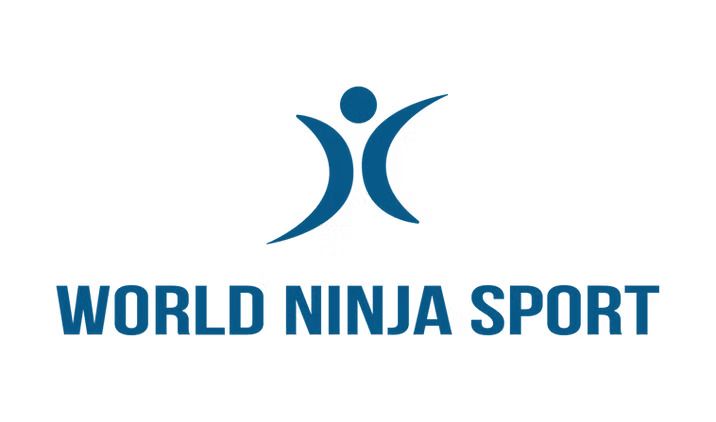 The World Ninja Sport logo, featuring a dark blue stylized human figure reaching upward above the brand name text.