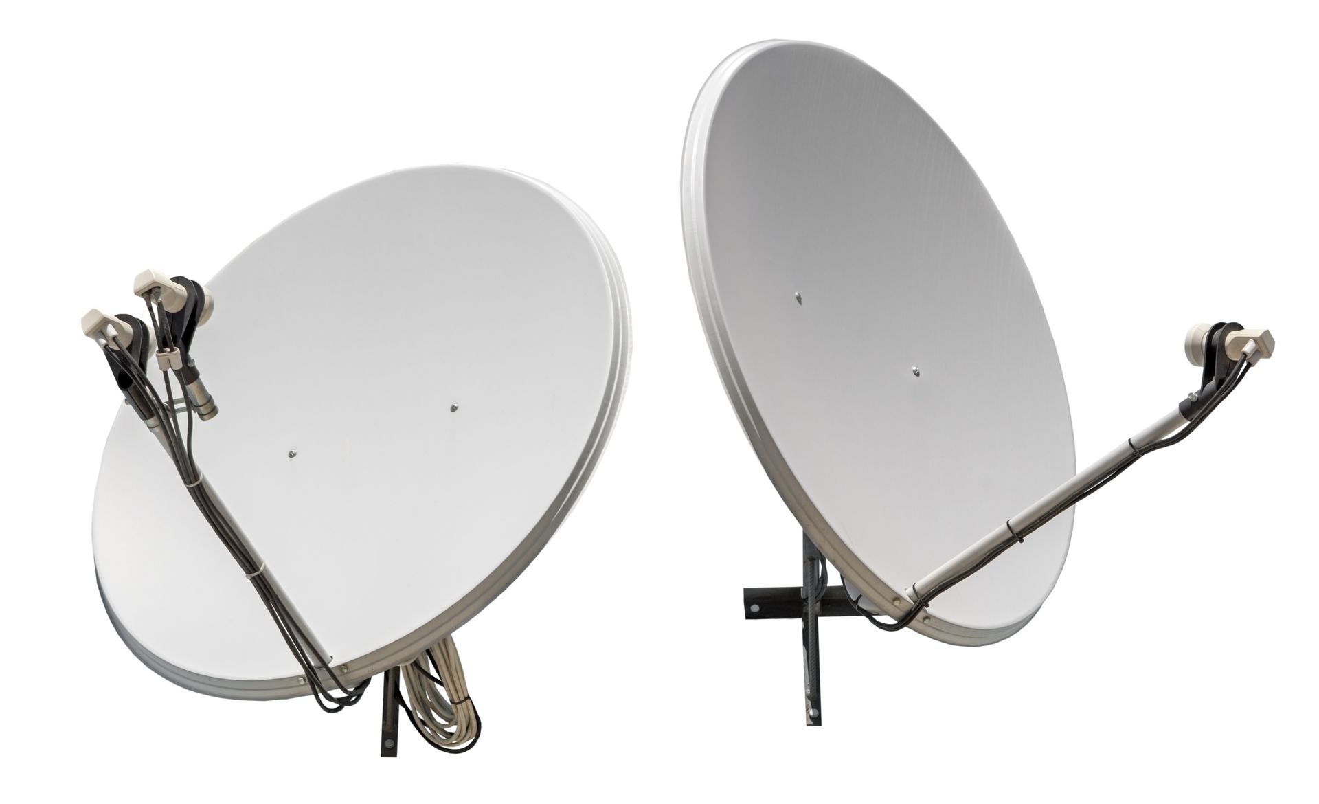 A pair of satellite dishes on a white background