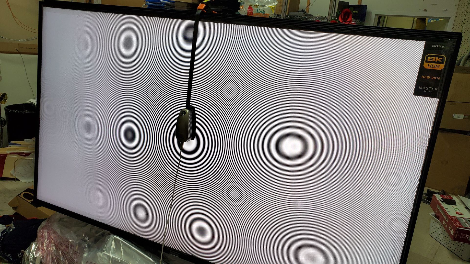 A computer monitor with a pattern of circles on it.