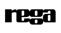 A black and white logo for a company called rega.