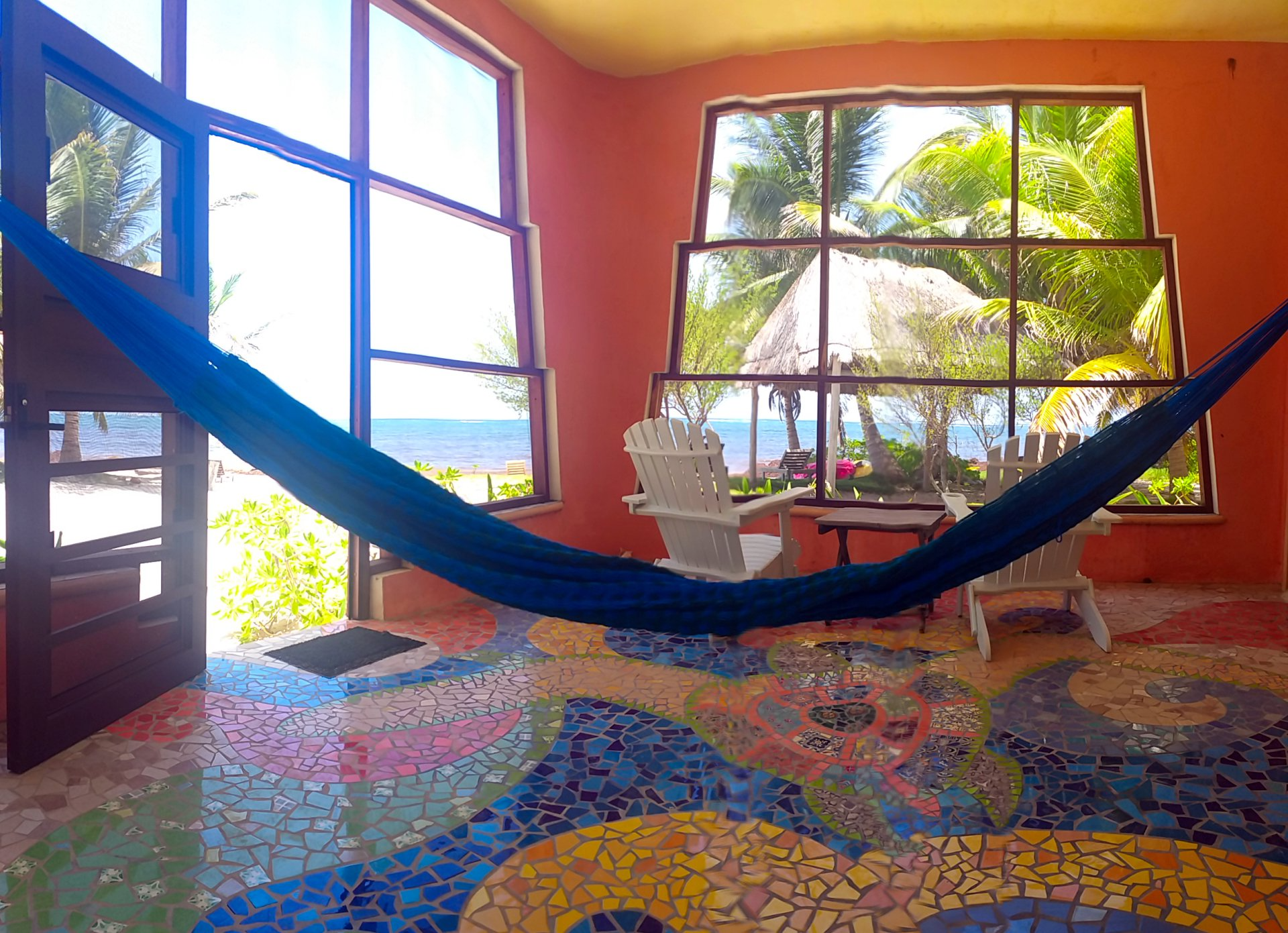 Hammock in unit #2 patio with Caribbean in the background

