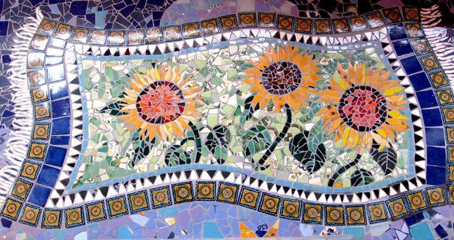 Flying Carpet moscaidwith talevera tiles and Sunflowers