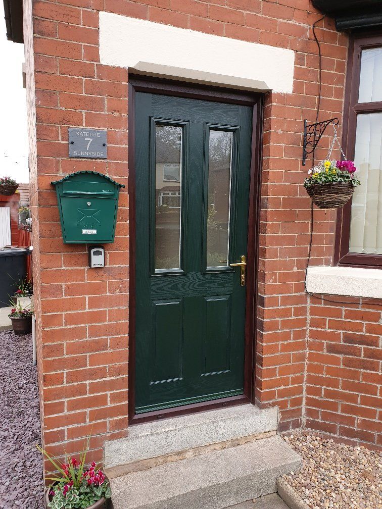 green composite door and rosewood frame