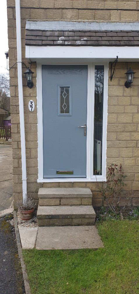 light grey door with single side window