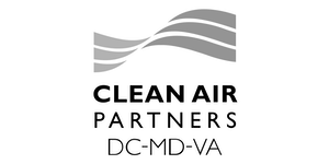 A black and white logo for clean air partners dc-md-va