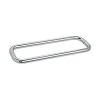 A chrome towel rack with a handle on a white background.