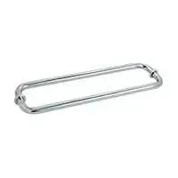 A stainless steel towel bar on a white background.