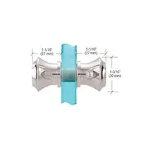 A picture of a door knob with measurements on a white background.