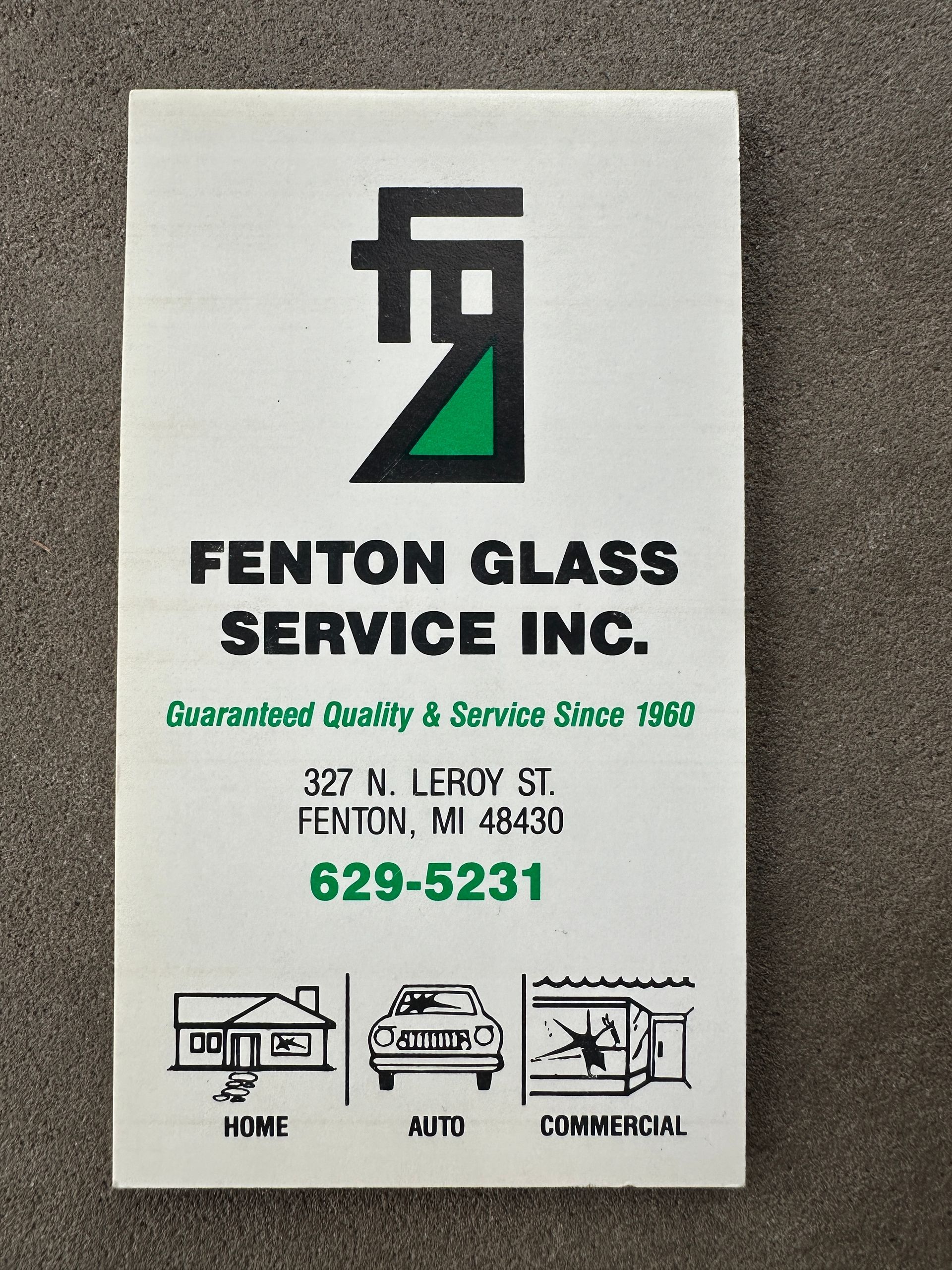 A pamphlet for fenton glass service inc.