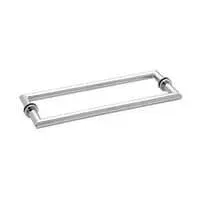 A stainless steel door handle with two handles on a white background.