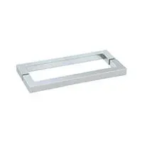 A stainless steel towel rack with a handle on a white background.